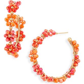 Cara Beaded Flower Hoop Earrings in Red/Multi at Nordstrom Rack