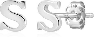MAX + STONE 14k Yellow or White Gold Small Script Initial Letter Stud Earrings