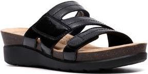 Clarks Calenne Holly Wedge Slide Sandal in Black Patent at Nordstrom Rack, Size 9.5