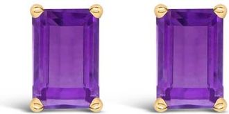 House of Brilliance 14K Gold 6x4MM Emerald Shaped Gemstone Solitaire Stud Earrings in Purple Amethyst | Yellow at Nordstrom