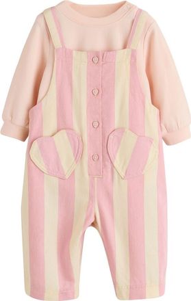 Next Kids Stripe Overalls & Bodysuit Set in Pink at Nordstrom, Size 1.5-2Y