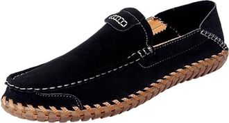 Generic Mens Handstitched PU Leather Loafers Slip On Driving Moccasins Low Top Flat Sole Casual Shoes for Men(Black,10.5)