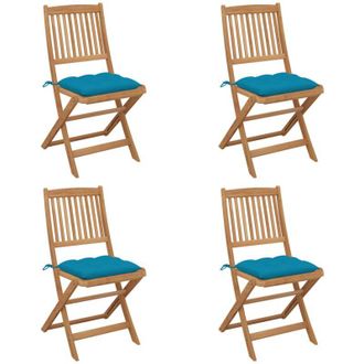 vidaXL Vidaxl - Sillas De Jard&iacute;n Plegables 4 Uds Y Cojines Madera Maciza Acacia