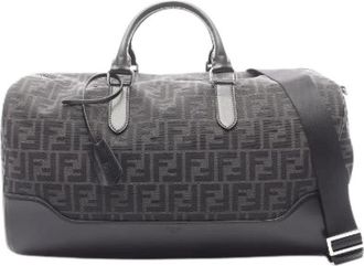 Fendi Pre-owned FF Jacquard Canvas Leather 2way Boston Bag - Heren - Vintage Weekendtas - Grijs - ONE Size - Leer - Vintage