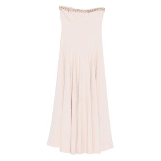 Costarellos Party Dresses, female, Pink, XS, Powder Pink Beaded Trim Strapless Dress