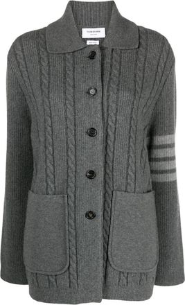Thom Browne cable-knit bomber jacket - women - Virgin Wool/Cotton - 42 - Grey
