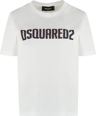 Dsquared2 Logo Katoenen T-Shirt - Dames - T-shirts - Wit - XS - Katoen - Tops