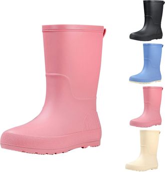 Generic Womens Wellington Mid Calf Rain Boots Size 3.5 Waterproof Slip On Water Shoes Slip Resistant Rubber Chelsea Boots Outdoor Fishing Gardening Work Mud B