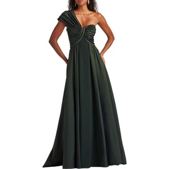 Tadashi Shoji One-Shoulder Taffeta Gown in Dark Forest at Nordstrom, Size 10