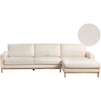 Beliani Beliani - Elegante Divano angolare sinistro con rivestimento in boucl&eacute; e gambe in legno bianco Siggard