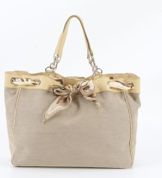 Gucci Beige Yellow Leather Canvas Shoulder Bag Tote Bag (Pre-Owned)