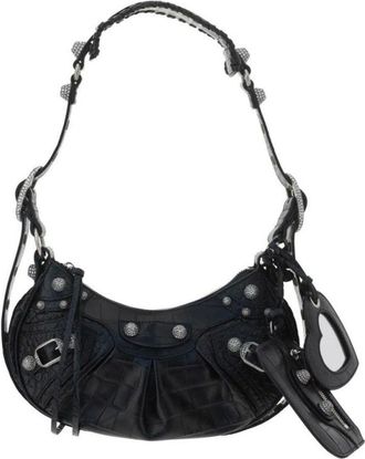 Balenciaga Black Le Cagole XS Crocodile Embossed Shoulder Bag