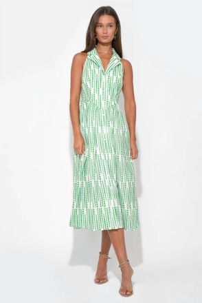 Adelyn Rae Ruby Halter Embroidery Midi Dress In White/green