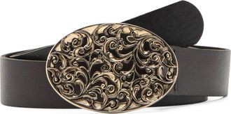 Mango Engraved Buckle Leather Belt in Chocolate at Nordstrom, Size Small