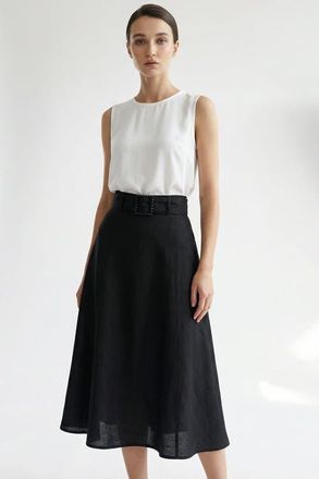Exquise Skyler Midi Linen Skirt in Black at Nordstrom, Size X-Large