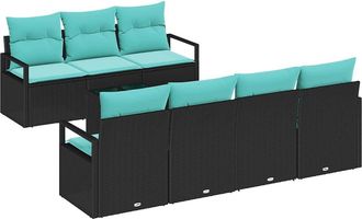 vidaXL Juego De Sof&aacute; 8 Uds. 7-n&uacute;mero De Plazas Negro Y Turquesa Vidaxl