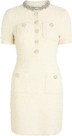 Self Portrait Crystal-embellished Bouclé-knit Mini Dress - Cream - S (UK8-10 / S)