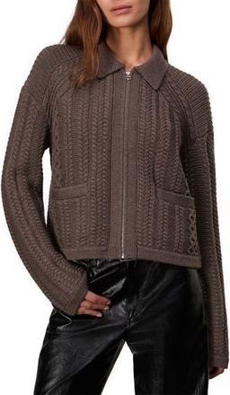 Rag & Bone Kerry Cable Stitch Merino Wool Zip Cardigan in Brown at Nordstrom Rack, Size X-Small
