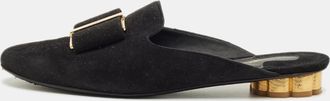 Ferragamo Black Suede Vara Bow Mules