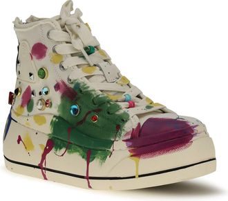 R13 Womens High Top Sneakers Off White Paint Splatter With Studs