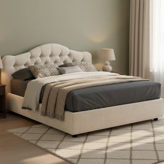 Dmora Cama Matrimonial Alfer, Con Colch&oacute;n Incluido, Desenfundable, Hecho En Italia, Con Almacenamiento, Beige