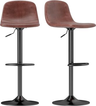 OEM Conjunto 2 Taburetes Altos Ajustables 360&deg; Con Respaldo Y Reposapi&eacute;s Para Cocina Bar O Comedor 40,5x44x84-104 Cm Marr&oacute;n
