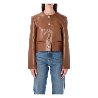 Anine Bing Leather Jackets, female, Brown, M, Brown Leather Cropped Jacket Aw25