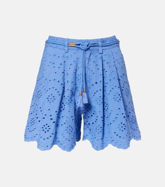 Poupette St Barth Shorts de algod&oacute;n con bordado ingl&eacute;s