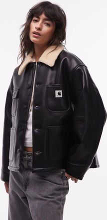 Carhartt Work in Progress Shepton OG Michigan - Giacca nera in pelle sintetica-Nero