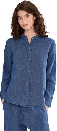 Eileen Fisher Washed Organic Linen Delave Mandarin Collar Top Womens Clothing Deep Dive : SM