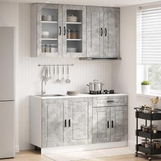 vidaXL Vidaxl Unit&agrave; Cucina Porto 4 Pz Grigio Cemento Legno Ingegnerizzato