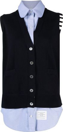 Thom Browne Milano stitch shirt vest combo - women - Cotton - 36 - Blue