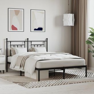 Berkfield Home Metal Bed Frame with Headboard Black 140x190 cm