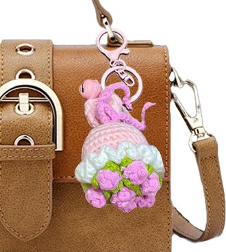 Generic Crochet Bouquet Keychain, Cute Crochet Keychain - Bouquet Crochet Keychain Bag Charm - Collectable Artificial Flowers Forever, Women Keepsake for Tote