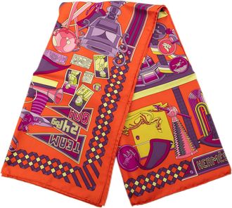 Herm&egrave;s Womens Pre-owned Les Trophee Silk Scarf 90 - Orange Textile - One Size