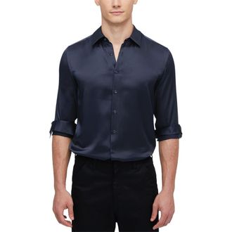 LilySilk Mulberry Silk Basic Mens Shirt in Navy Blue at Nordstrom, Size Medium