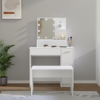 Berkfield Home Dressing Table Set with LED White Engineered Wood