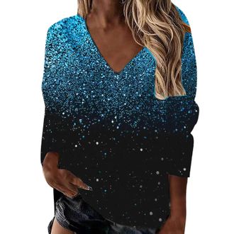 Generic Women Sparkly Sequin Printed Top Shirt Loose V Neck Long Sleeve Blouse Fashion Casual T Shirt Tops Women Elegant Top Shirts Pullover Y2k Blouses Slim 