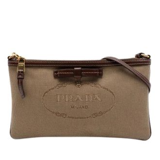 Prada Pre-owned Cross Body Bags, female, Beige, Size: ONE SIZE Pre-owned Canvas Shoulder Bag