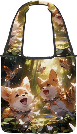 Generic Cute corgi Puppy Reversible Canvas Shoulder Tote - Double-Sided Print, 12oz Cotton, 27cm Drop, Fold-Flat Bag for Travel, Shopping, Street Outings