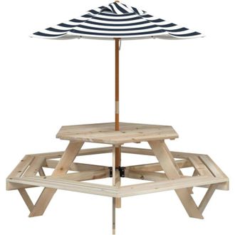 vidaXL Mesa De Picnic Hexagonal 6 Ni&ntilde;os Agujero Sombrilla Madera Abeto Vidaxl