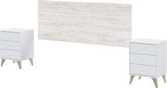 HOGAR 24 Conjunto cabecero y 2 mesitas con 3 cajones para camas de 135 y 150 cm