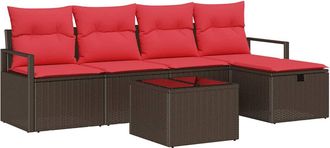 vidaXL Conjunto De Sof&aacute; De Jard&iacute;n 6 Uds. Marr&oacute;n Rat&aacute;n Sint&eacute;tico Vidaxl