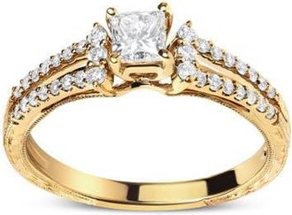 House of Brilliance 14K Yellow Gold Diamond 5/8 Cttw Diamond Split Shank and Milgrain Engagement Ring at Nordstrom
