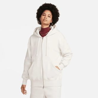 Nike Sportswear Phoenix Fleece Hoodie Womens White Long Sleeve Full-Zip DSGL344