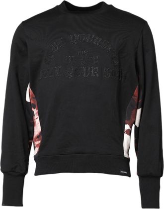 Dolce & Gabbana Black Embroidered Crew Neck Pullover Mens Sweater