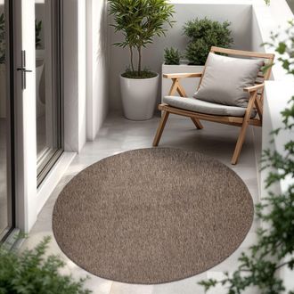 Paco Home Paco Home Alfombra Exterior Interior Balc&oacute;n Terraza Alfombra Cocina Monocolor Jaspeado Taupe, &Oslash; 200 Cm Redon
