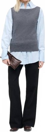Staud Damian Knit Button Down Top In Charcoal/glacier