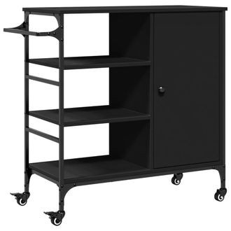 vidaXL Carrito De Cocina Madera De Ingenier&iacute;a Negro 87,5x38,5x84,5 Cm Vidaxl