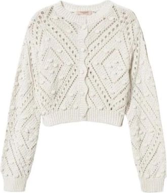 Twinset Cardigan met diamantpatroon - Dames - Vesten - Beige - S - Katoen - Truien & Vesten